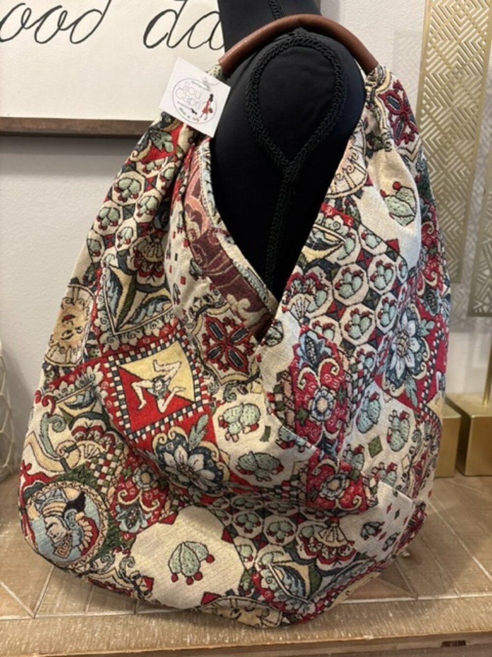 NEW Jijou Capri Giselle Oversized Hobo Bag Imagination Brown Printed Canvas